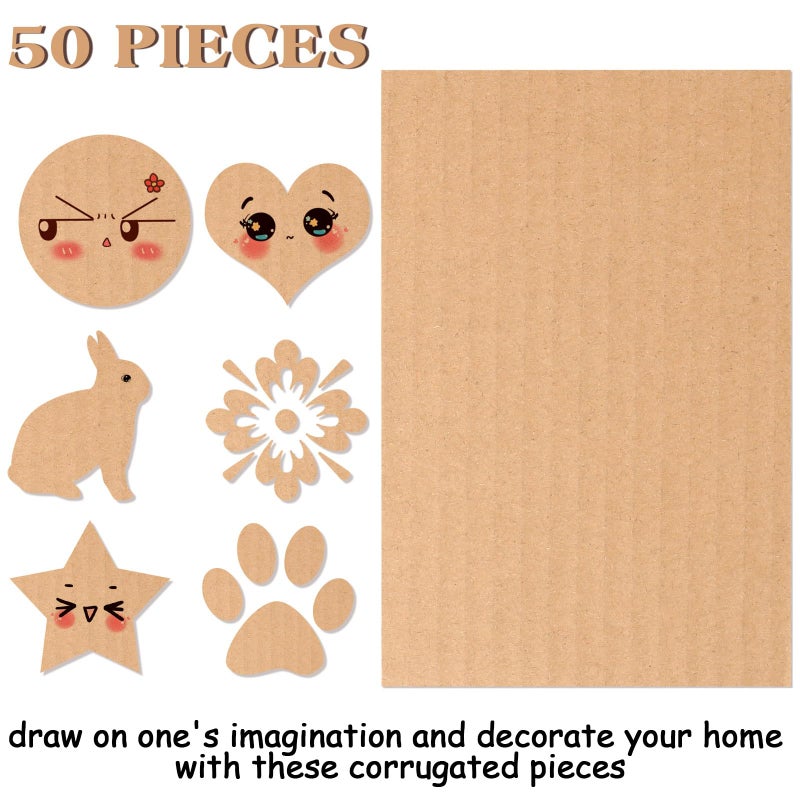 زنون عبوة من 50 قطعة من الورق المقوى المموج، فواصل مربعة مسطحة من الورق المقوى لمشاريع الفنون ومستلزمات الحرف اليدوية (4 × 6 بوصة، بني) - Image 2